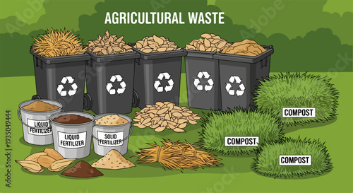 Agricultural Waste and Compost Recycling Management Illustration