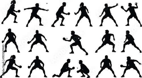 Silhouette handball players set dynamic poses isolated collection sport action figures vector illustration athletic movement training competition team game design