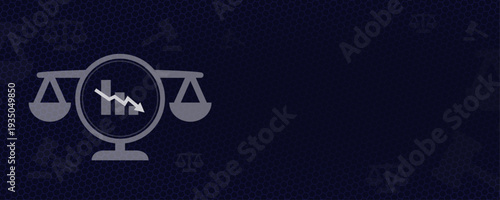 Legal Justice and Economic Downturn Scale Icon with Falling Graph and Copy Space Vector