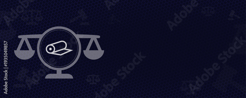 Textile Industry Law and Manufacturing Regulations Scale Icon with Fabric Roll and Copy Space Vector