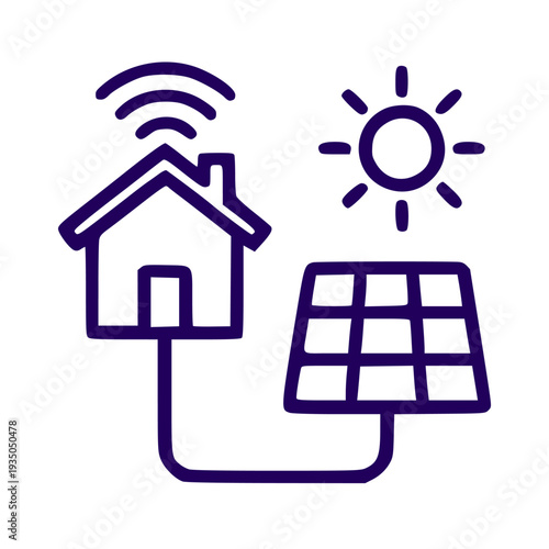 Smart home powered by solar energy with wireless connectivity icon.