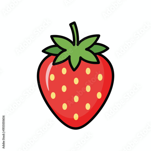 Cartoon Style Strawberry with Green Leaf Topper for Fresh Fruit Illustrations