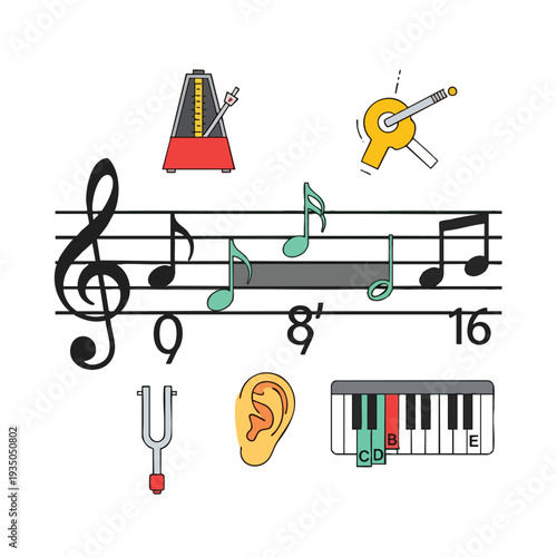 Musical Instruments and Notes Illustration for Creative and Educational Use