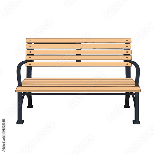 Modern outdoor park bench with wooden slats and metal frame for public spaces