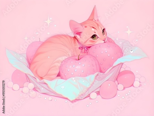 pink cat in the basket