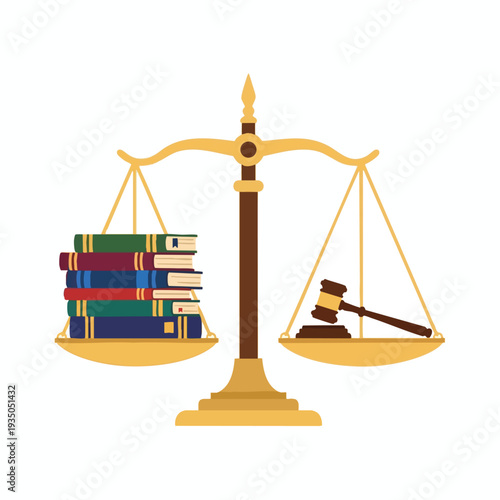 Balanced Law and Education Concept with Scales of Justice and Books