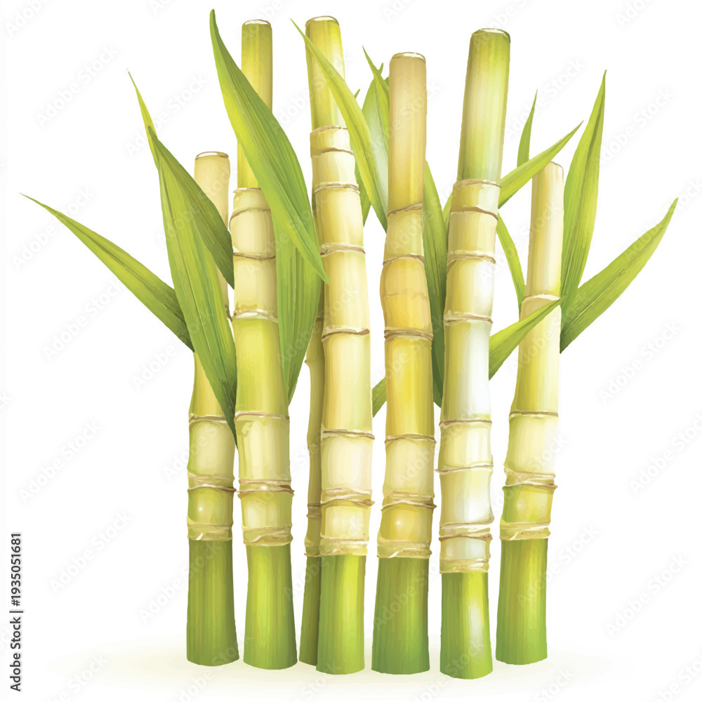Obraz premium Vibrant Sugarcane Stalks with Green Leaves in a Group.