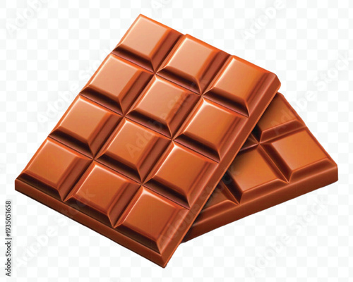 abstract 3d milk chocolate bar pieces in different style isolated on transparent background	