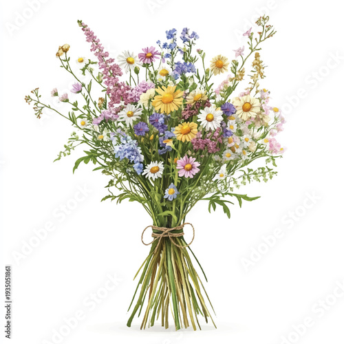 Vibrant Wildflower Bouquet Tied with Twine.