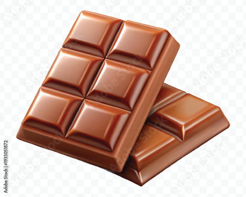 abstract 3d milk chocolate bar pieces in different style isolated on transparent background	