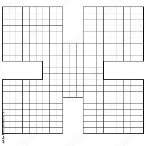 Blank Samurai Sudoku Vector Grid Template – 5 Overlapping 9x9 Puzzles
