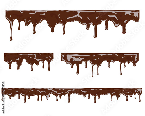 Glossy melted chocolate drips forming decorative borders, perfect for dessert themes, bakery branding, and sweet designs.