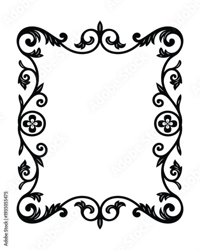 Elegant black ornamental frame with floral scroll patterns, perfect for invitations, certificates, vintage cards, and decor.