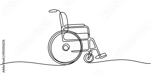 continuous one line drawing Vector illustration of a wheelchair in continuous line art style