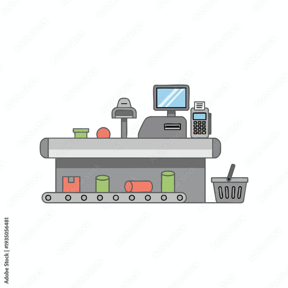 Naklejka premium Modern Retail Checkout Counter with Scanner and Payment Devices for Storefronts