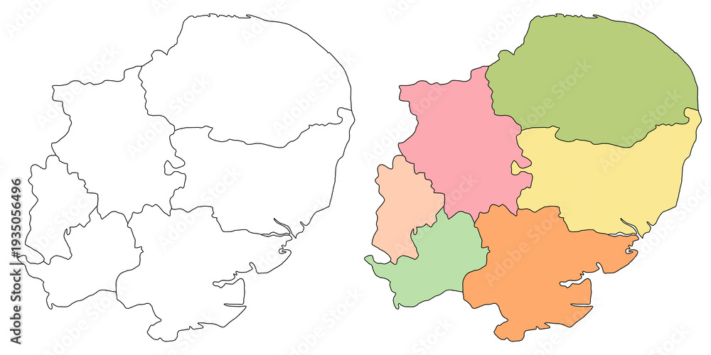 Fototapeta premium East of England map, East Anglia outline and ceremonial counties state map set - illustration version