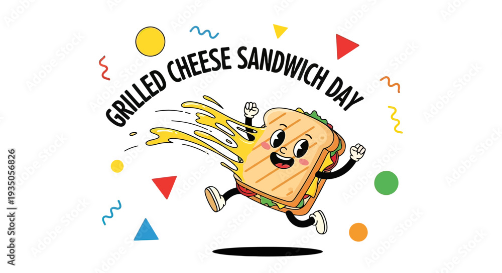 Naklejka premium Happy Grilled Cheese Sandwich Character Running.