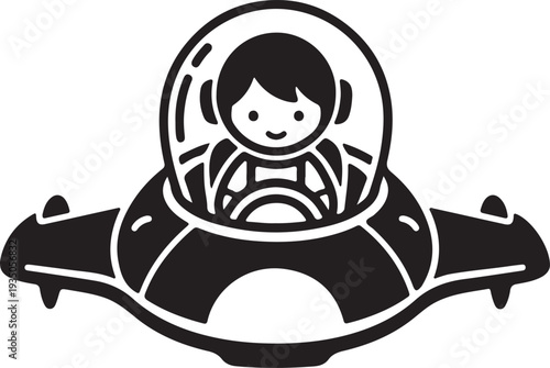Minimalist Child in Spacecraft Silhouette Vector
