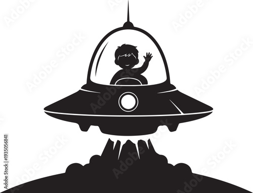 Cute Astronaut Child UFO Silhouette Art Design