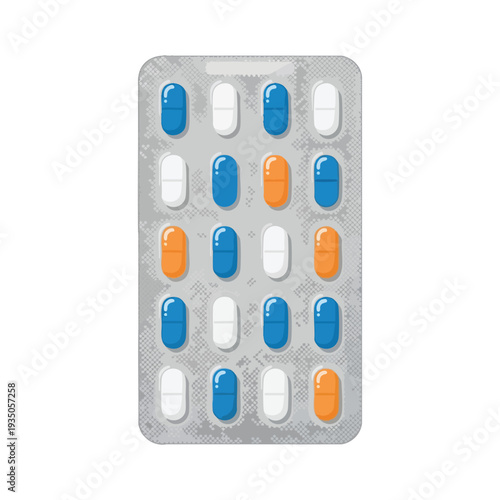 Assorted Colorful Pills in Medicine Blister Pack for Healthcare and Medical Use