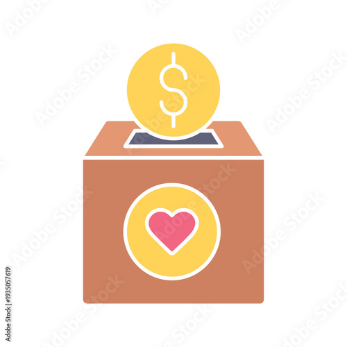 Charity Donation Box with Money Coin flat color