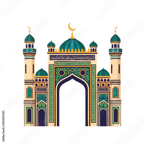Elegant Islamic Mosque with Minarets and Dome Ideals for Religious and Cultural Content