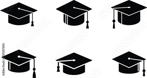 Graduation caps icons in different angles and positions