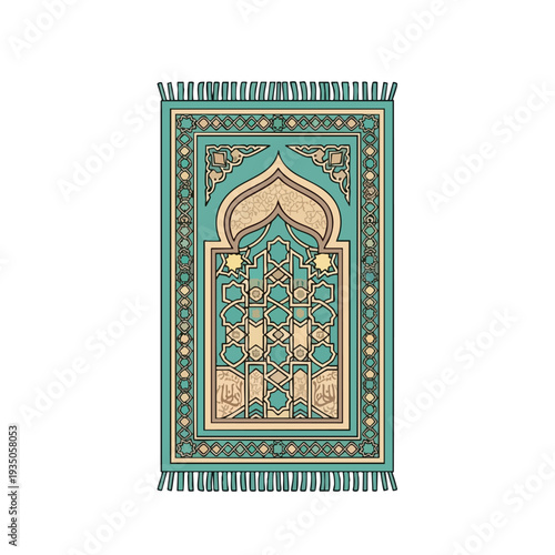 Elegant Decorative Prayer Rug with Intricate Geometric Patterns for Home Decor or Religious Spaces