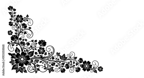 Elegant floral corner decoration with intricate designs and swirling patterns