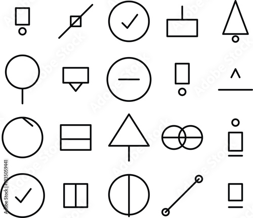 Geometric symbols arranged meticulously, creating a modern and structured visual experience. Captivating minimalism in clean lines and defined shapes. 