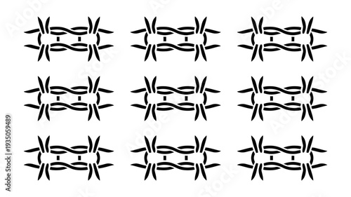 A repeating pattern of nine stylized barbed wire fence segments, arranged in a grid.