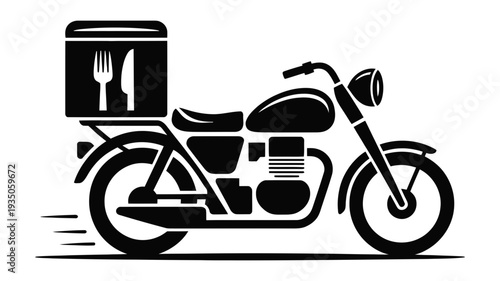 An iconic delivery motorcycle with a food box, signifying efficient courier service.