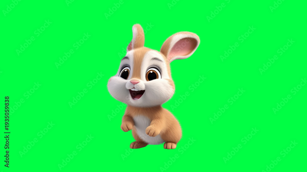 Obraz premium Cute animated bunny character on green screen background