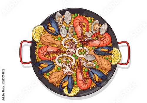 Traditional Spanish Paella in a Vibrant Pan