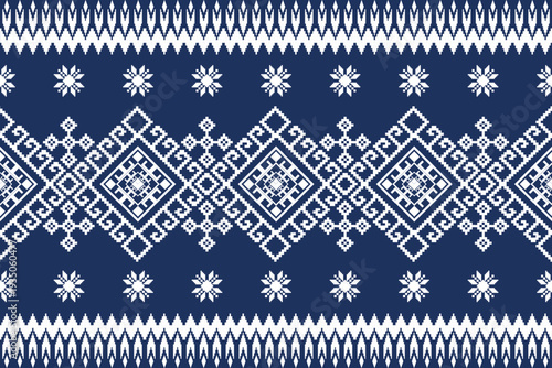 This pattern shows a digital design of deep blue background with silver or white textiles.