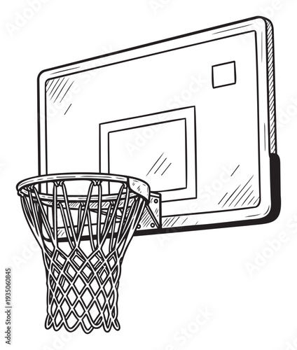 This graphic depiction of a basketball backboard with a hoop and net provides an excellent visual for sportsthemed projects, athletic competition promotions, or general recreation content.