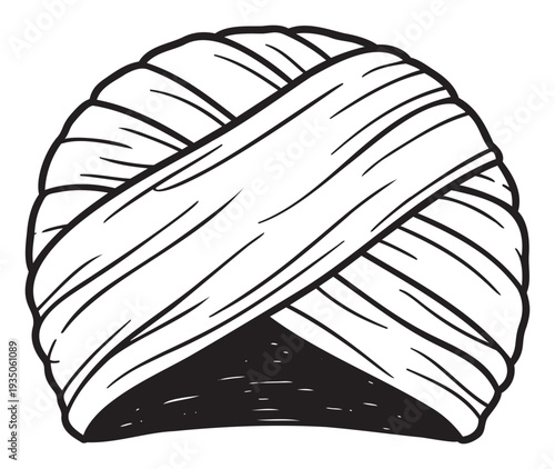 A traditional headwear garment featuring wrapped fabric layers is perfect for cultural heritage projects, historical presentations, and educational resources.