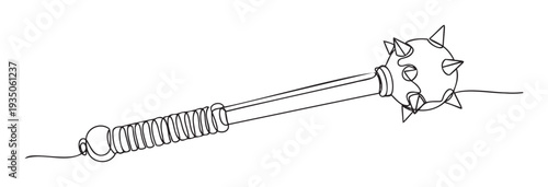 Continuous line drawing of a medieval spiked mace weapon for historical warfare themes and battle reenactment imagery or graphic asset for game interface design
