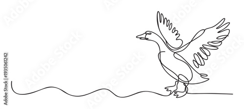 Graceful goose with broad wings depicted in a continuous single line drawing ideal for modern branding, wildlife themes, and minimalist graphic applications