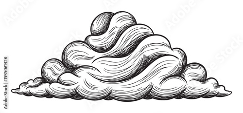 Stylized hand drawn cloud sketch with expressive curved lines and shading creating a dynamic sky symbol perfect for weather forecasts or graphic overlay