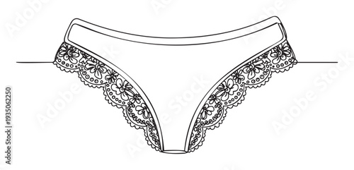 Outline drawing of feminine intimate apparel, a delicate lace thong or brief, suitable for lingerie catalogs, clothing advertisements, or womens wear branding projects