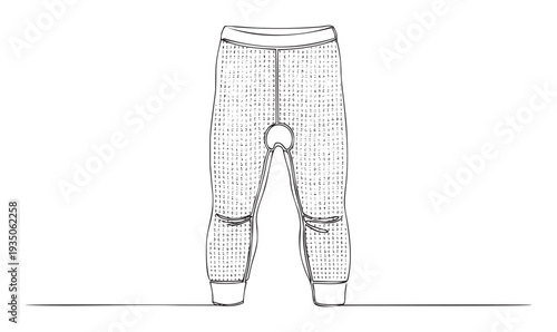 Simple line drawing of thermal underwear bottoms, also known as long johns, depicting a soft fabric texture, useful for clothing catalogs, apparel advertisements, and winter fashion
