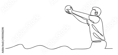 Dynamic single line illustration of a water polo player preparing to throw the ball, ideal for sports graphic designs, event invitations, or healthy lifestyle publications.
