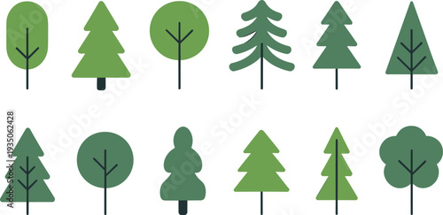 Tree icon set forest nature plant collection green woodland symbols ecology environment flat vector illustration isolated on white background