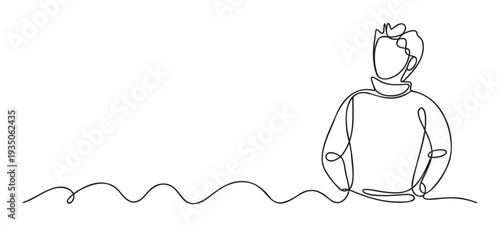 A continuous one line drawing depicting a minimalistic person with a pensive expression, perfect for modern graphic resources and abstract visual communication projects