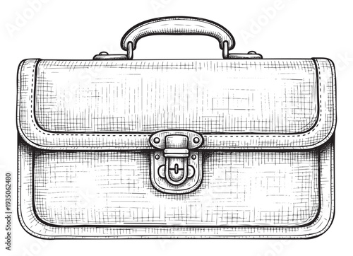 Classic leather briefcase depiction with sturdy handle and buckle closure, ideal for business concepts, academic themes, or vintage professional accessory representations.