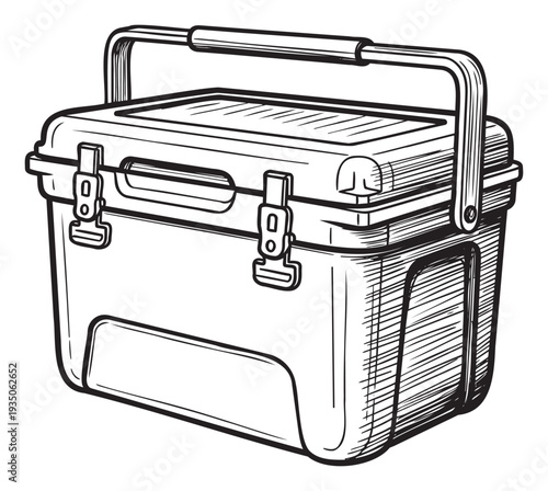 A classic portable cooler box with a sturdy carrying handle and secure latches, ideal for outdoor adventures, picnics, camping trips, and keeping beverages chilled at events