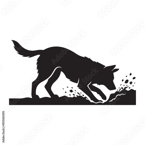 Digging dog with raised hind, side view Icon Silhouette vector black design on a white background
