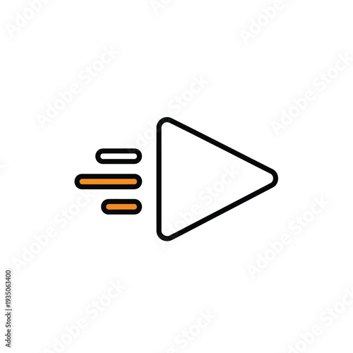 Sleek and dynamic linear play button icon with motion lines, symbolizing rapid progress, accelerated media playback, and swift interaction in user interfaces for digital content