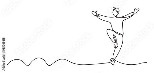 Dynamic continuous line drawing of a person in a balanced pose, perfect for health and wellness promotions, sports event branding, or inspirational graphic elements